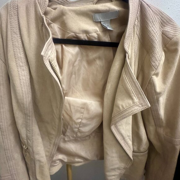 🤎 H&M Faux Suede Moto Jacket | XL (US 14) | Beige - Picture 3 of 8